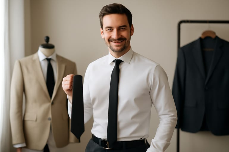 How to Style a Solid Black Necktie with White Shirts