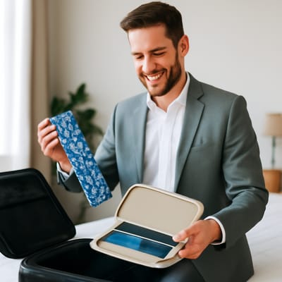 How do you store blue floral neckties for weddings, events, and travel?