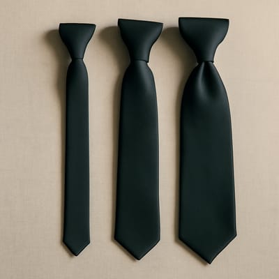How do width, size, and proportion change the look of a tie?