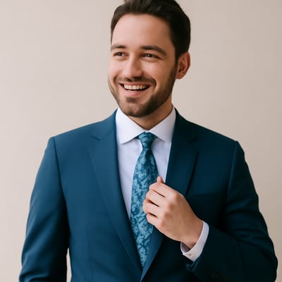 What fabric and texture makes a blue floral necktie look expensive?