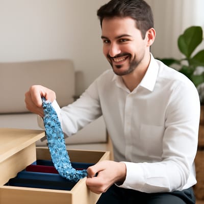 How should you store a blue floral necktie at home?