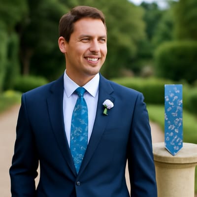 Which floral scale and fabric look most “wedding-appropriate” on a groom?