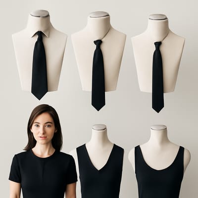 Which black necktie widths suit common neckline shapes best?